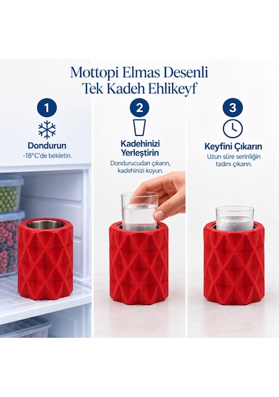 Mottopi Ehlikeyf Mavi Elmas Desenli,1 Kadeh Yuvalı,metal İç Hazneli,termojelli Soğutucu-mavi