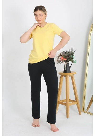 Akbeniz Kadın Kısa Kol Pamuk Penye Pijama Takım Sarı 4215-sarı Sarı