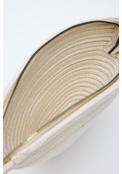 Shule Bags Rome Handmade Hasır Clutch Çanta Krem Krem