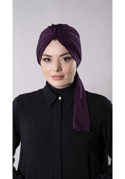 Hürrem Bone Mürdüm Pratik Hazır Geçmeli Tesettür Bone Sandy Kumaş Atkılı 2204 07 Mürdüm