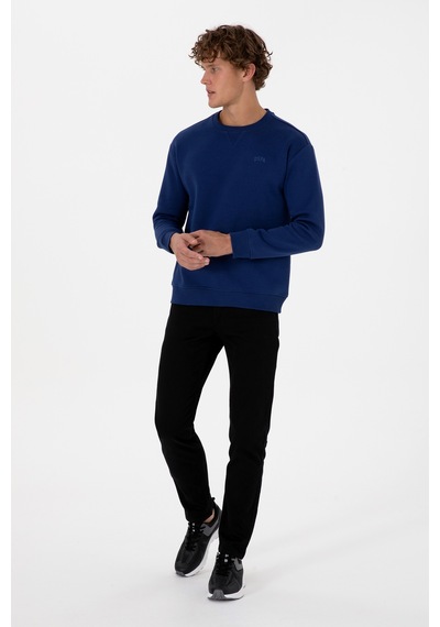 U.S. Polo Assn.  Erkek Comfort Fit Bisiklet Yaka Şardonlu İndigo Basic Sweatshirt 50313757-VR028