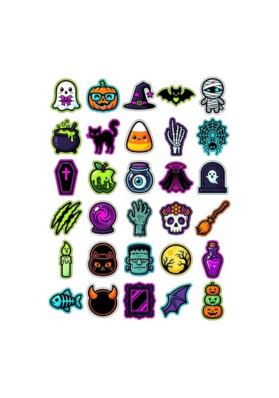 Cadılar Bayramı Gotik Neon Sticker Seti 150 Adet - 5'li Mega Paket - Laptop Defter Ajanda Etiketi Çok Renkli