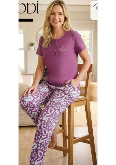Melodi 7111 Pamuk Kısa Kol Kadın Pijama Takımı Mor