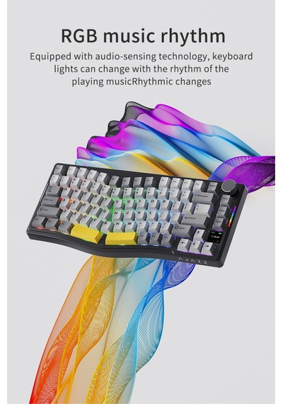 Aks075 Ergonomik Tasarım Mekanik Klavye-bt5.1/2.4gwireless/usb-c Kablolu-hot Swap Dinamik Rgb
