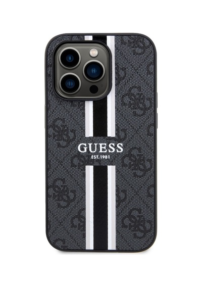 Apple Uyumlu iPhone 14 Pro Max Kılıf Guess Lisanslı Magsafe Şarj Özellikli 4g Şerit Tasarımlı Printed Kapak Siyah