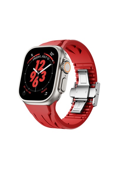 Apple Uyumlu, Watch  Ultra 49mm Krd-127 Metal Tokalı Silikon Kordon-kırmızı