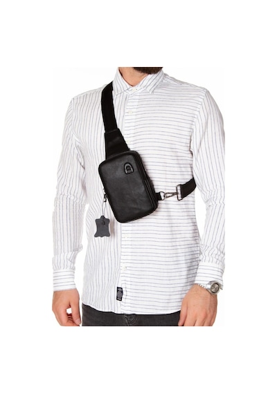 Newish Polo Erkek Hakiki Deri Göğüs Ve Omuz Çantası New089 Siyah
