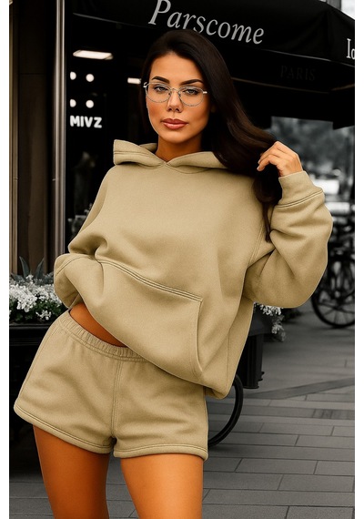 Benroma 3 İplik Penye Unısex Düz Renk Sweatshırt Bej