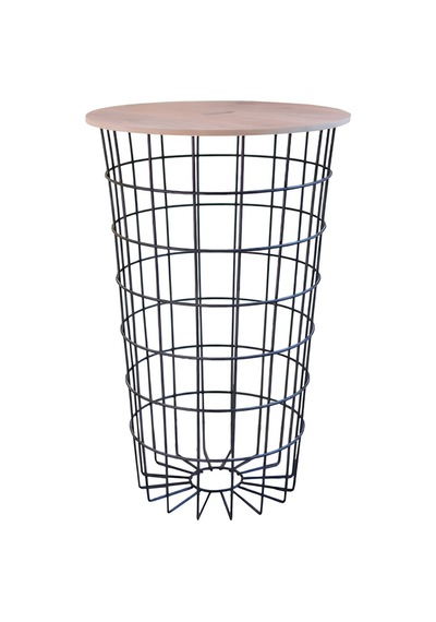 DEKORATİF PORTATİF SEHPA TEL ÇAMAŞIR SEPETİ KUMAŞLI METAL Siyah