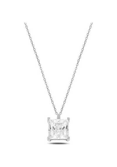 Brezza Lusso Jewelry Gümüş Swarovski Zirconia Taşlı Kare Model Kadın Kolye 42 Cm 42 Cm