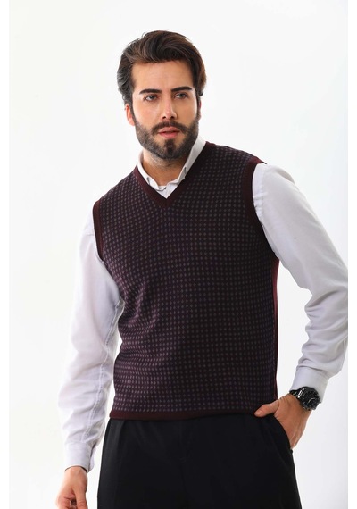 Pelikan Erkek V Yaka Desenli Yün Süveter 4p17 Bordo