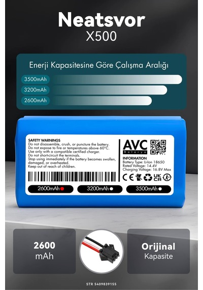 Neatsvor X500 2600mah Robot Süpürge Bataryası D.k