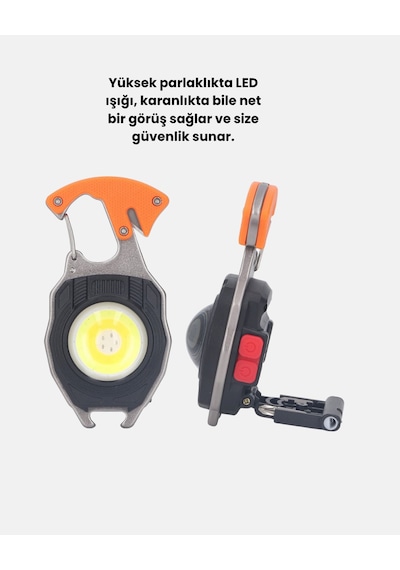 Gld-spt- Mini Led Anahtarlık Fener Şişe Açacağı, Tornavida, Düdük Ve Usb Şarj Özellikli