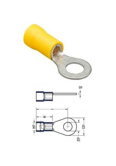 Kablo Ucu İzoleli Sarı 4-6 Mm Kablo Uyumlu Delik Çapı:6 Mm
