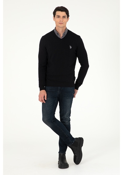 U.S. Polo Assn. Erkek Slim Fit V Yaka Siyah Basic Kazak 50293512-VR046