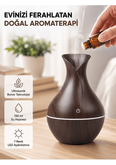 Shnstore Aromaterapi Difüzör Ahşap Desenli Ve Ultrasonik Nemlendirici Led Işıklı Shntknd0720