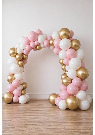 Krom Gold, Pastel Beyaz Ve Makaron Pembe Temalı Balon Seti