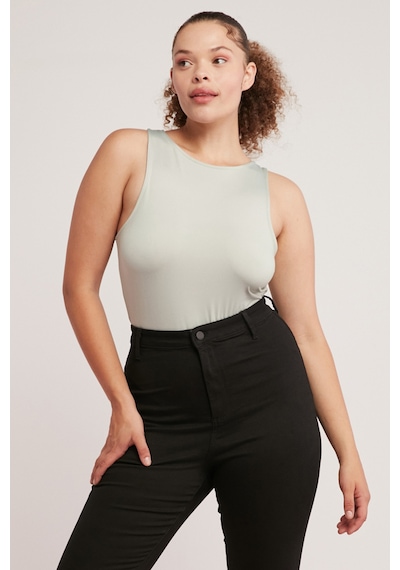 ETHIQUET SHELBY Kadın Vücuda Tamamen Oturan Halter Yaka Sıfır Kol Yeşil Büyük Beden Body