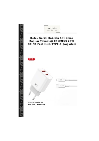 Delux Serisi Kablolu Set Cihaz Başlığı Teknoloji Ce12 Eu 20w Qc Pd Fast Hızlı Type-c Şarj Aleti