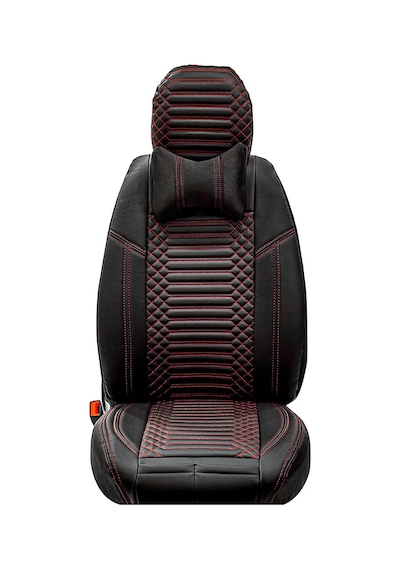 Seat Ateca Uyumlu Lüks Deri Oto Koltuk Kılıfı Ön Arka Takım Siyah Kırmızı Exc