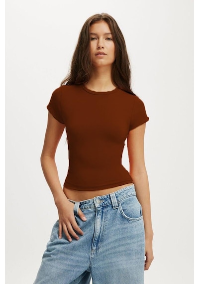 Kahverengi Bisiklet Yaka Basic Kadın T-shirt Mg2479 Kahverengi