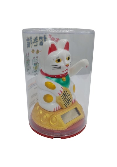 Maneki Neko El Sallayan Şans Kedisi Beyaz Solar Güneş Enerjili 6x10cm No6gb
