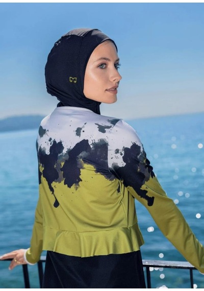 Mayovera Batik Siyah Kapalı Tesettür Tasarım Mayo