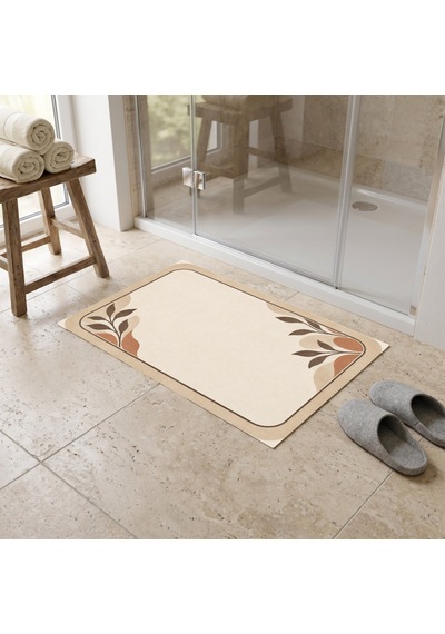 Kartela Halı Diyatomit Görünümlü Banyo Paspası Bej Kaymaz Taban Makinede Yıkanabilir 60x90 Cm