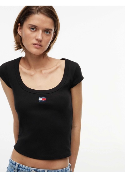 Tommy Hilfiger Kadın Marka Logolu Günlük Kullanıma Uygun Siyah T-shirt Dw0dw22793 Bds