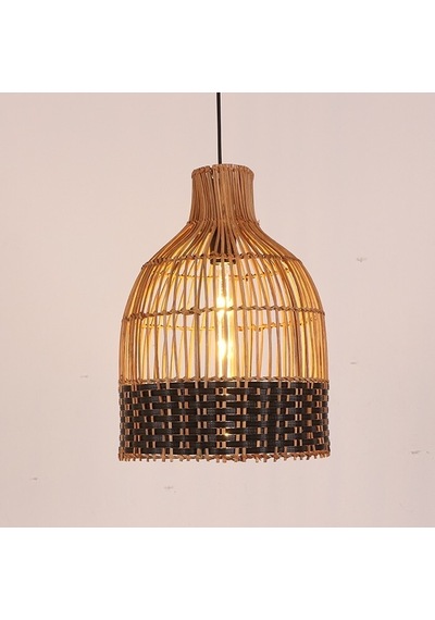 Bohem Etnik Doğal Hasır Bambu & Rattan Handmade, Konik Dekoratif Siyah Sarkıt Avize 30x70cm-9018108583142 Siyah