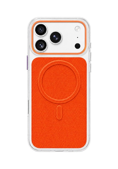 İphone 17 Pro Max Uyumlu Magsafe Özellikli  Keten Kaplamalı Sararmaz Sert Uniq Telefon Kılıfı Turuncu