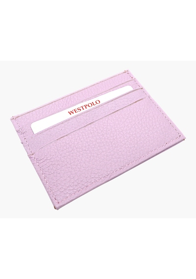 Westpolo Hakiki Deri Slim İnce Unisex Kartlık - Açık Lavanta Pembesi