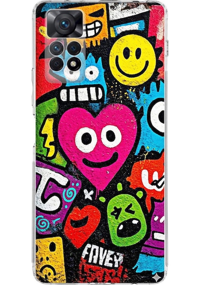 Redmi Note 11 Pro İle Uyumlu Grafiti Aşk Tasarımlı Şeffaf Silikon Kılıf Şeffaf