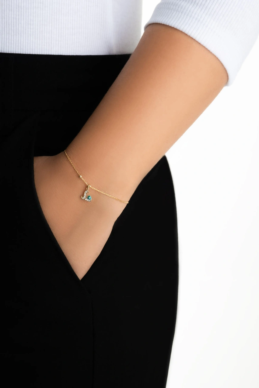 L Harfi 18 Ayar Sarı Altın Kaplama 19 Cm Gümüş Nazar Bileklik Sarı
