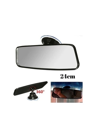 Ayna İç Dikiz Aynası İlave Vantuzlu Her Yöne Dönebilen Oynar Başlıklı Geniş Görüş Açısı Siyah 24cm