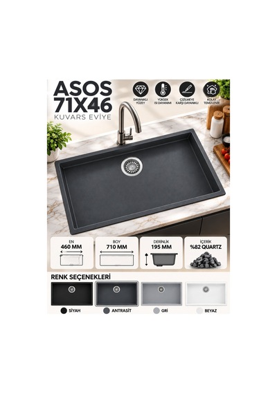 Granit Evye Asos Series Beyaz Renk En:460 Mm Boy :710 Mm Derinlik :195 Mm