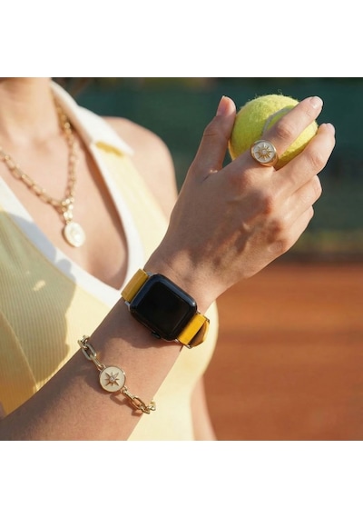 Goldoni Apple Watch Uyumlu Sarı İnce Gerçek Deri Kordon El Yapımı