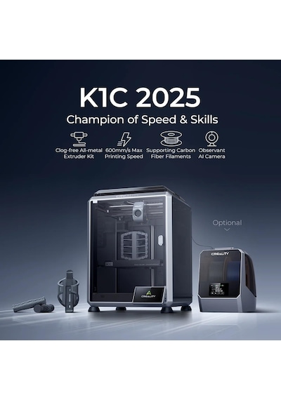 Creality K1c 2025 3d Yazıcı, Cfs Çok Renkli Baskıyı Destekler, Otomatik Tesviye Ve Aı Kamera, Hız 600 Mm/s, Yeni Başlayanlar Ve Profesyoneller İçin Baskı