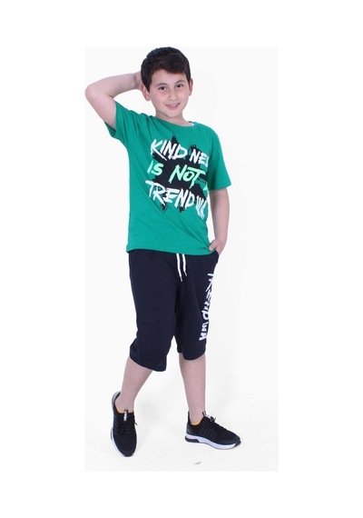 Fyk Kids Yazı Baskılı Erkek Çocuk Kapri Takım Yeşil