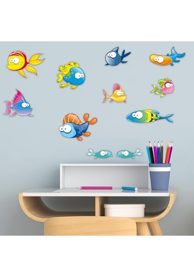 Tilki Dünyası Komik Balıklar Duşakabin Ve Banyo Çocuk Odası Dekoratif Duvar Sticker Yapışkanlı Folyo Diğer