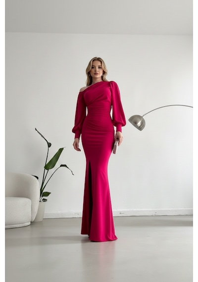 Zedefx Kadın Tek Omuz Açık Maxi Elbise Pembe