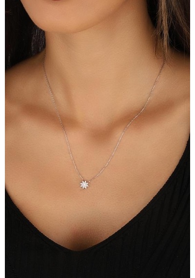 Beyaz Zirkon Taşlı Küçük Yıldız Gümüş Kolye Rose Gold