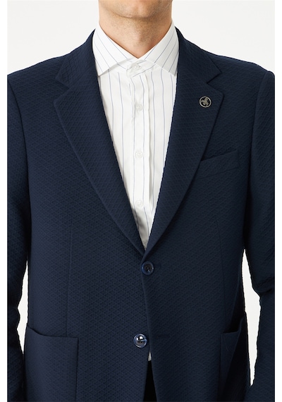 Lacivert Hafif Desenli Blazer Ceket Laci