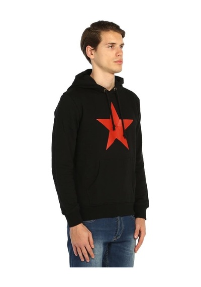 Bant Giyim - Kızılyıldız Siyah Kapşonlu Erkek Sweatshirt Hoodie