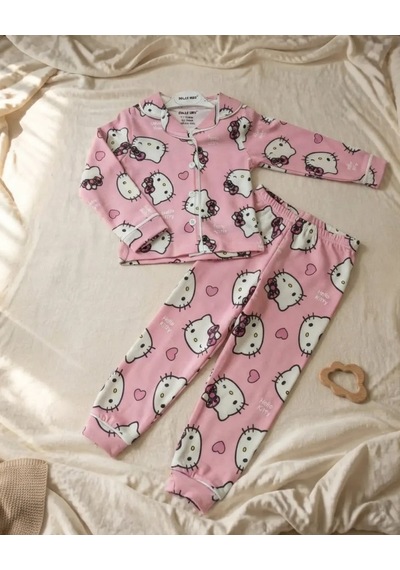 Dolaş Kids Kız Çocuk Pembe Hello Kitty Baskılı Önden Düğmeli Pijama Takımı