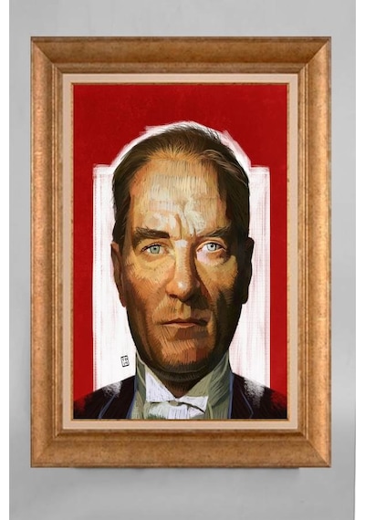 Altın Varaklı Çerçeveli Paspartulu Atatürk Tablo E265