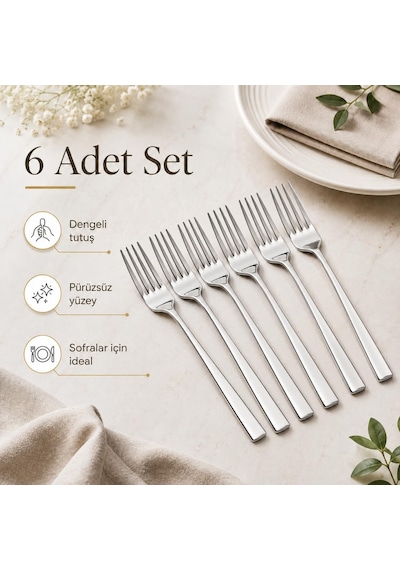 Yemek Çatalı, 6'li Premium Kalite Paslanmaz Çelik Çatal Set 20 Cm Çok Renkli
