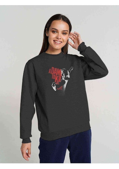 Marv Sin City Baskılı Füme Antrasit Kadın Sweatshirt