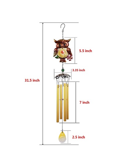 Feng Shui Baykuş Tasarımlı Cam İşlemeli Rüzgar Çanı Bahçe Balkon Dekorasyon Ürünü Yeni Ev Hediyesi 40  Cm 20047016