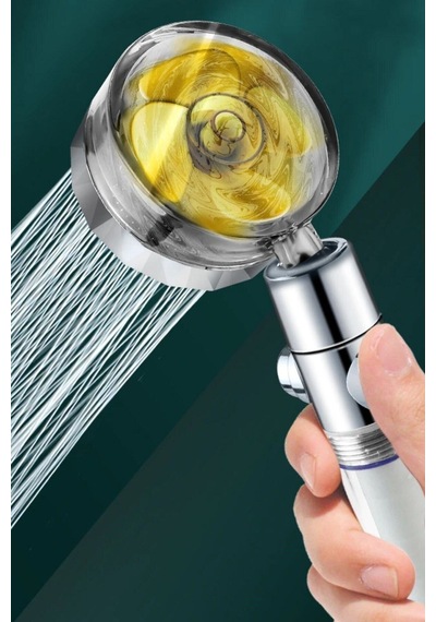 Turbo Pervaneli Su Tasarruflu 360 Derece Dönebilen Ayarlanabilir Tazyikli Duş Başlığı Metal Diğer